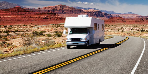 Motorhome driving near Monument Valley