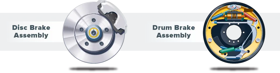 Diagram showing the difference between a disc brake assembly and a drum brake assembly