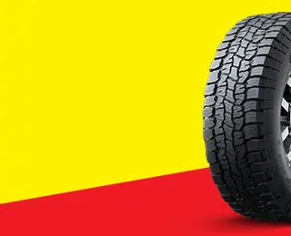 Stack of Tires on red and yellow background